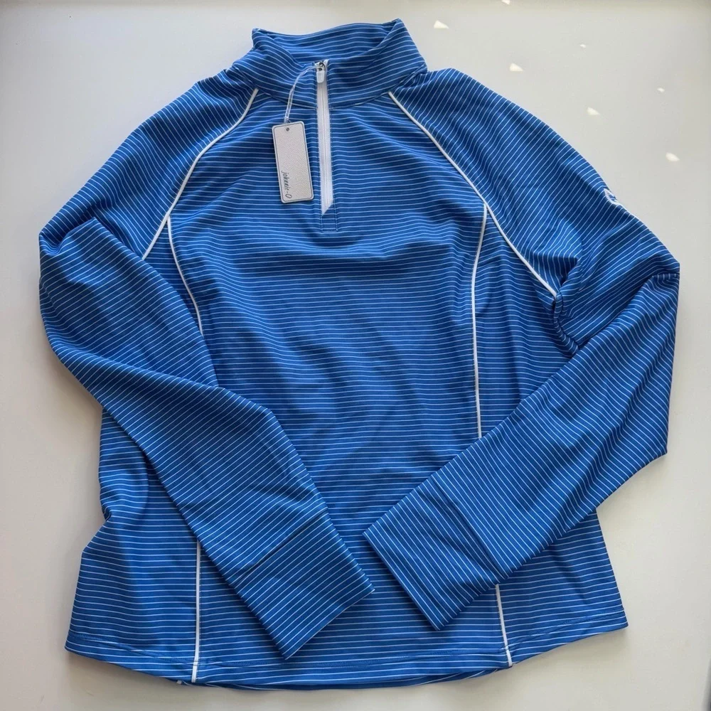 johnnie-O Blue Striped Short Sleeve Top - Picture 1 of 7